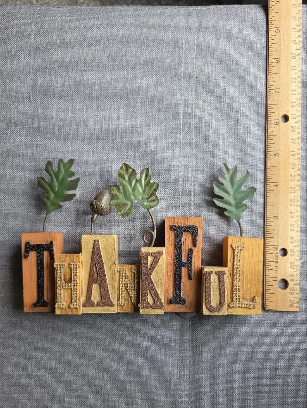 Thankful Rustic Faux Wood Tabletop Decor in Green and Brown